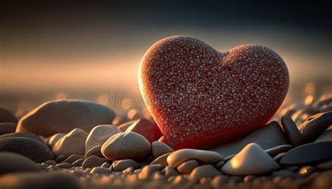 A Red Heart Sitting On Top Of A Pile Of Rocks Stock Illustration Illustration Of Rock Pile