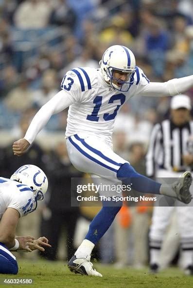 Mike Vanderjagt of the Indianapolis Colts kicks a field goal during a ...