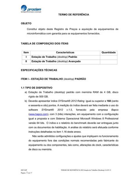 PDF TERMO DE REFERÊNCIA OBJETO TABELA DE Página 1 de 17 TERMO DE