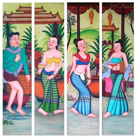 Captivating Folk Art Lanna Thai Paintings For Home Decor Royal Thai Art