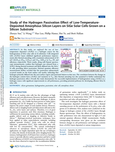 Pdf Study Of The Hydrogen Passivation Effect Of Low Temperature