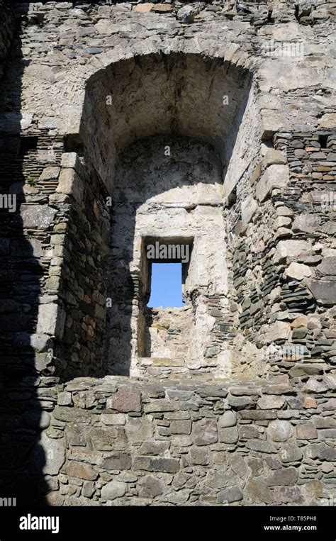 Interior view of one of the windows in the ruins of Dunstaffnage Castle ...