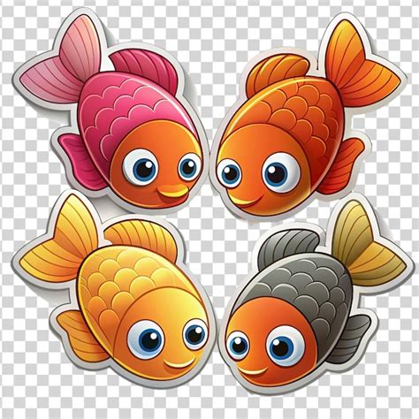 Conjunto De Pegatinas De Peces De Dibujos Animados Aislados Sobre Un