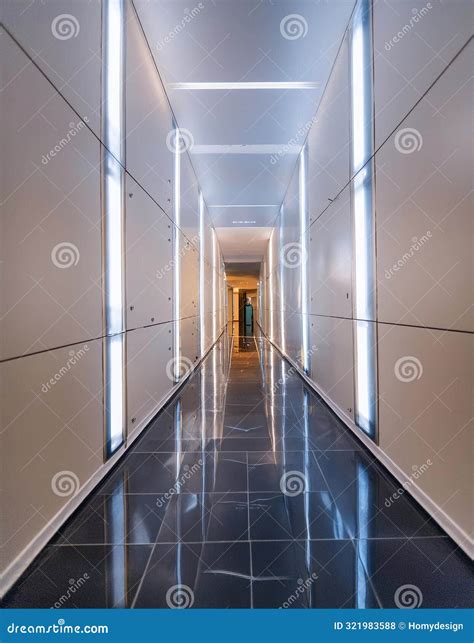 Modern Hallway, Sleek Design, Illuminated by Bright Lights Stock ...