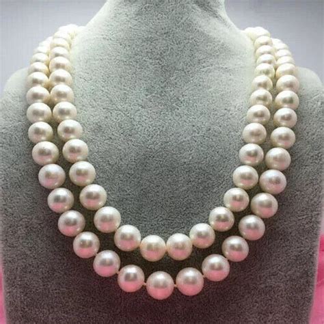 DOUBLE STRANDS AAAA 10 11mm South Sea White Pearl Necklace 18 14K GOLD