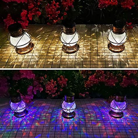 Solar Lantern Outdoor Hanging Lights Metal Crackle Glass Multi Color