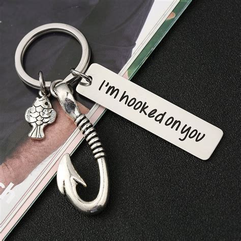 I M Hooked On You Keychain Custom Keychain Engraved Fish Etsy