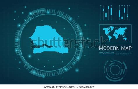 Senegal Map Blue Digital Frame Futuristic Stock Vector Royalty Free