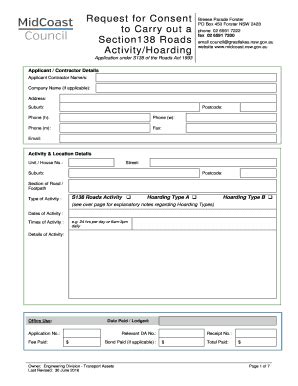 Fillable Online Midcoast Nsw Gov Request For Consent To Carry Out A