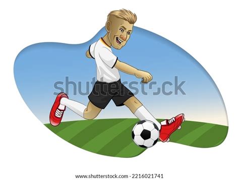 Cartoon Football Soccer Player Kick Ball Stock Vector (Royalty Free ...