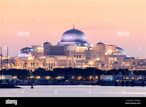 New Presidential Palace illuminated at night. Abu Dhabi, United Arab ...