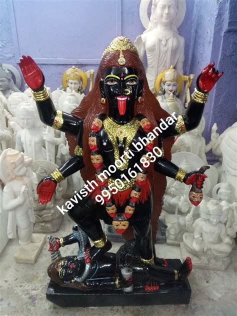 Painted Hindu Black Marble Kali Maa Statue For Worship Size Feet