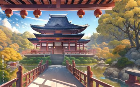 anime style autumn japanese temple chinese temple ancient landscape ...