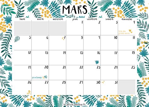 Un Joli Calendrier à Imprimer Pour Faire Venir Le Printemps