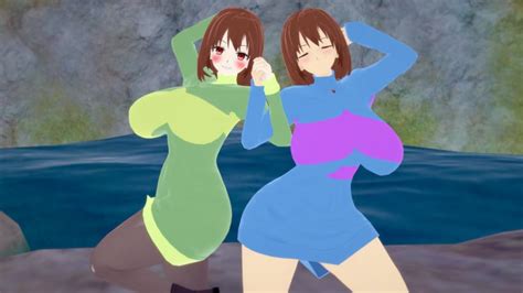 Rule 34 2girls 3d Breasts Chara Curvy Frisk Human Kuzune Mmd Sweater