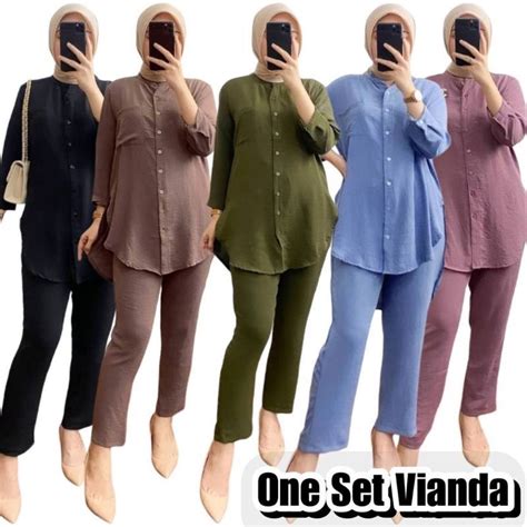 Jual COD One Set Vianda Cringkle Airflow Premium Baju Setelan Fashion