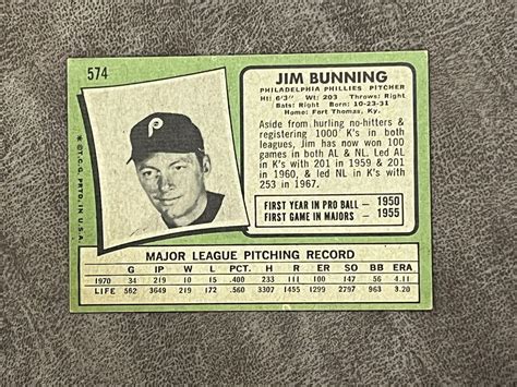 Topps Jim Bunning Ex Nm Hof Philadelphia Phillies Ebay