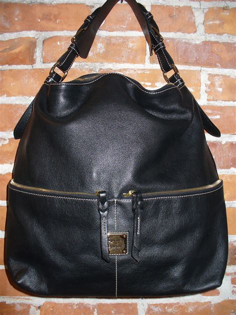 Dooney Bourke Giant Black Leather Hobo Feed Bag