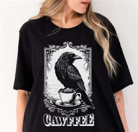 Cawffee Block Print Style Shirt Crow Shirt Linocut Shirt Etsy