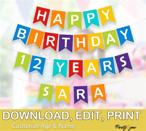 Printable Editable HAPPY BIRTHDAY Banner Template / Rainbow Colors for ...