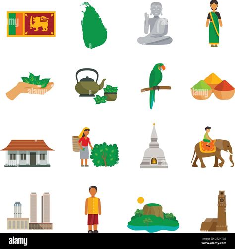 Set Of Color Flat Icons Of Sri Lanka Landmarks And Culture Features