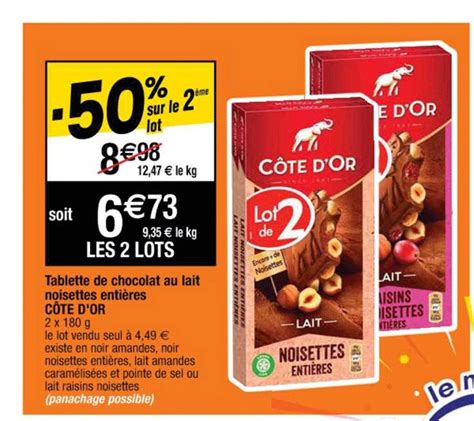 Promo Tablette De Chocolat Au Lait Noisettes Entières Côte D or chez