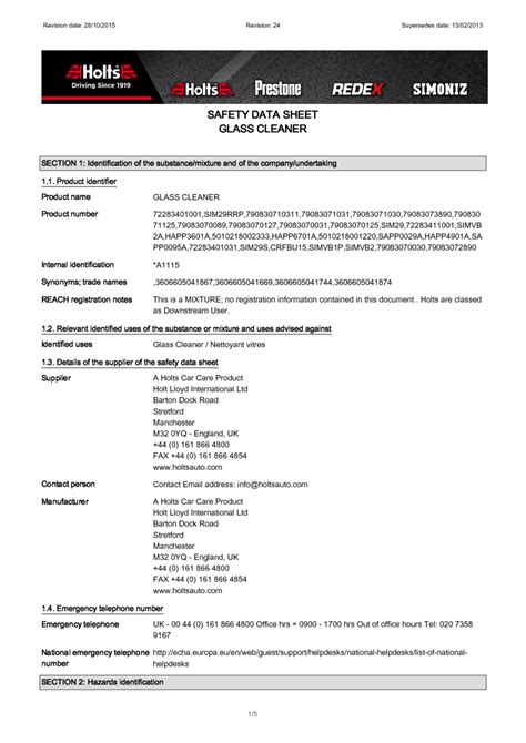 Glass Cleaner Msds Download