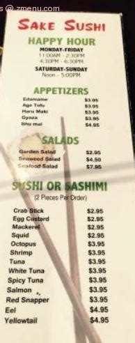 Menu at Sake Sushi restaurant, Chaska