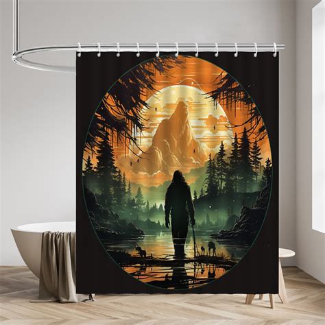 Bigfoot Mountain Squatch Shower Curtains Hide and Seek Bigfoot