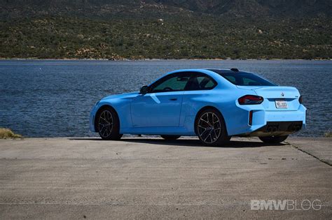 Side By Side 2023 Bmw M2 In Zandvoort Blue And Brooklyn Grey