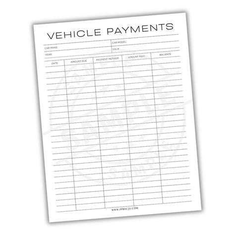 Vehicle Payment Tracker | Auto Loan Payment Log | Car Finance Payment ...
