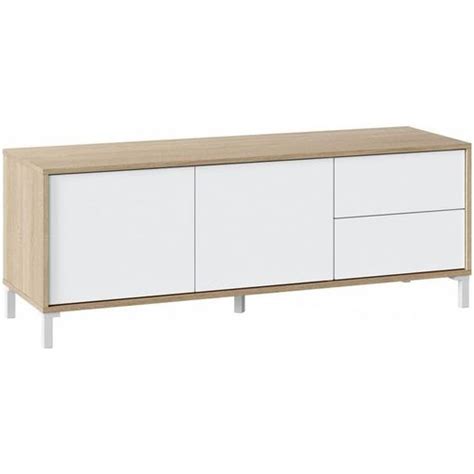 Mueble Tv Con Puertas Y Cajones Color Roble Canadian Y Blanco