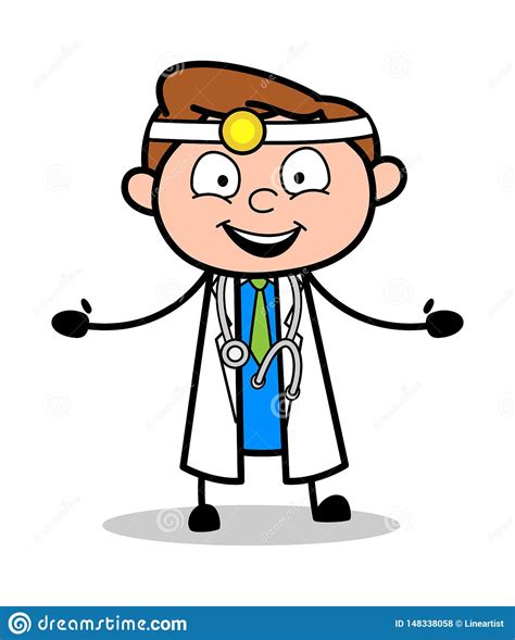 Aufgeregt Berufskarikatur Doktor Vector Illustration Stock Abbildung