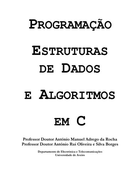 Livro Estruturas De Dados E Algoritmos Em C PROGRAMAO ESTRUTURAS