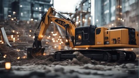 Premium Ai Image A Yellow Excavator Digging Through A Pile Of Rubble