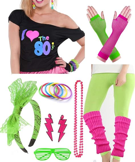 Womens I Love The 80s Jahre Disco 80s Fancy Dress Costume Outfit Accessory Hot Pink Toys