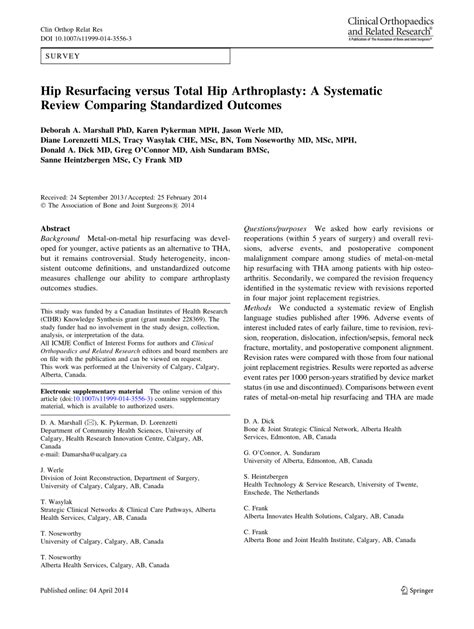 Pdf Hip Resurfacing Versus Total Hip Arthroplasty A Systematic