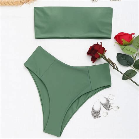 2018 Sexy Bandeau Collar Bikini Set High Cut Sexy Bikini Swimwear