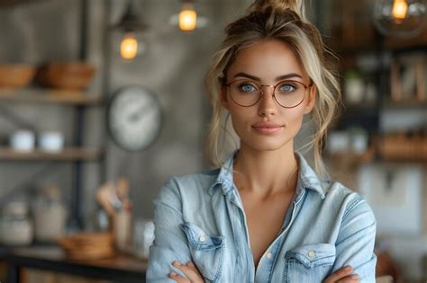 Woman Wearing Glasses Standing With Arms Crossed Generative Ai Premium Ai Generated Image