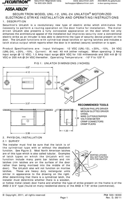 Assa Abloy Securitron Unlatch Unl 12 Installation And Operating Instructions Manual Pdf Download