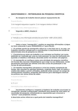 Questionário II ARTE Corpo E Movimento Faveni QUESTIONÁRIO II ARTE