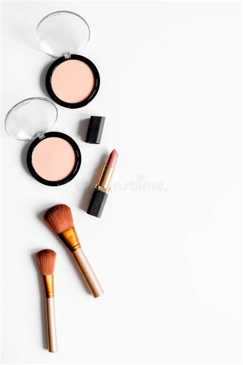 Decorative Cosmetics Nude On White Background Top View Stock Photo Image Of Eyelashes Mascara