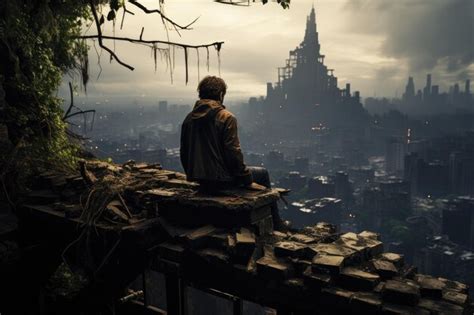 Un Superviviente Solitario Que Contempla Un Paisaje Urbano En Ruinas