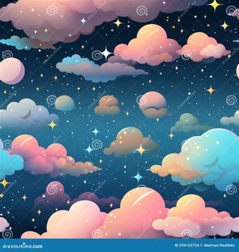 Cartoon Clouds and Stars in the Night Sky Stock Illustration ...