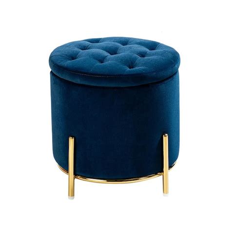 Jayden Creation Bernardino Navy Tufted Storage Ottoman With Gold Metal