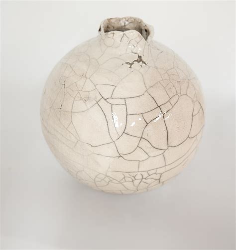 Raku White Crackle Moon Vase Handmade For Sale At 1stDibs