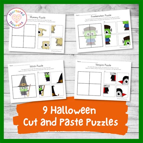 9 Cut and Paste Halloween Puzzles - Cutting Practice sheets - Nurtured ...