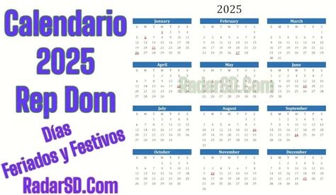 Calendario 2025 República Dominicana Días feriados y festivos RadarSD