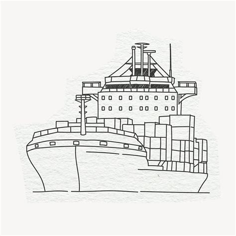 Cargo ship, industry line art | Free Photo Illustration - rawpixel