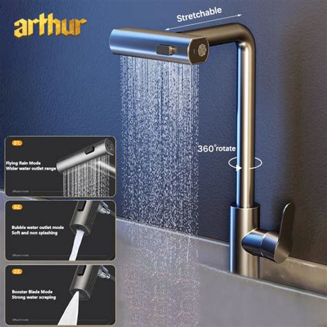 Arthur Faucets For Sink Kitchen Stainless Pull Type Hot And Cold Two In One Rotation Water